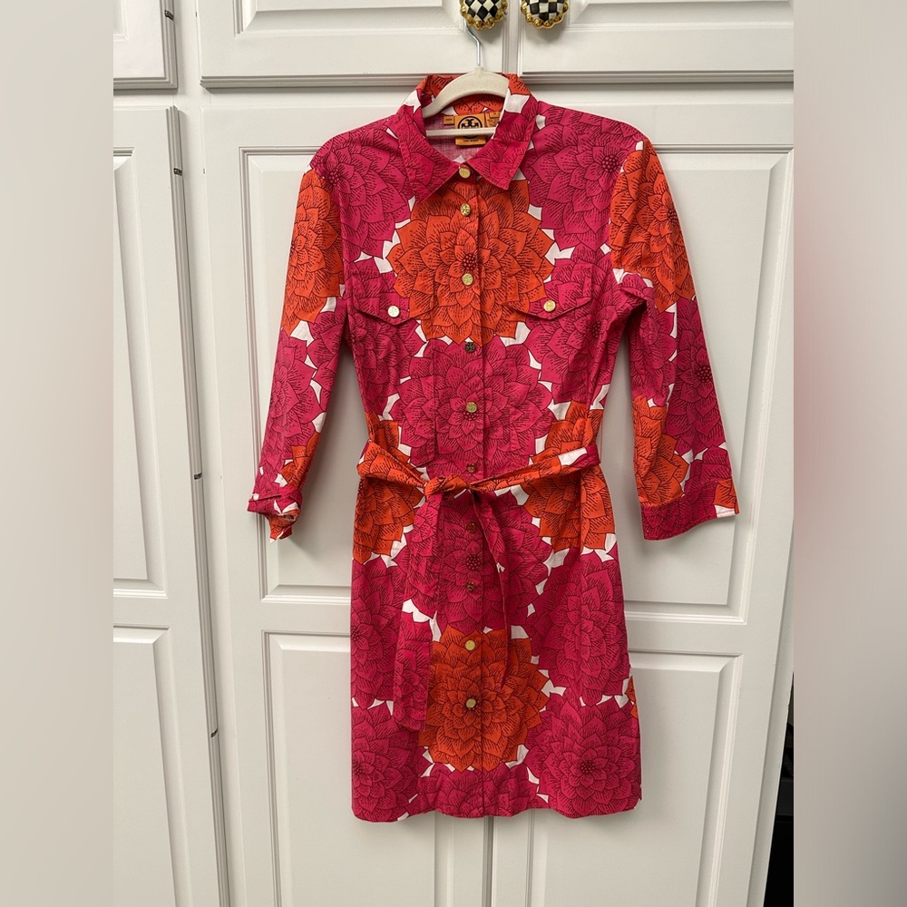 Tory Burch Long Sleeve  Floral Shirt Dress